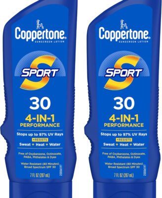 Coppertone Sport Sunscreen Lotion SPF 30, Sweat, Heat and Water Resistant Sunblock, Lightweight, Oxybenzone Free, Sunscreen Twin Pack, 7 Fl Oz Bottle, Pack of 2
